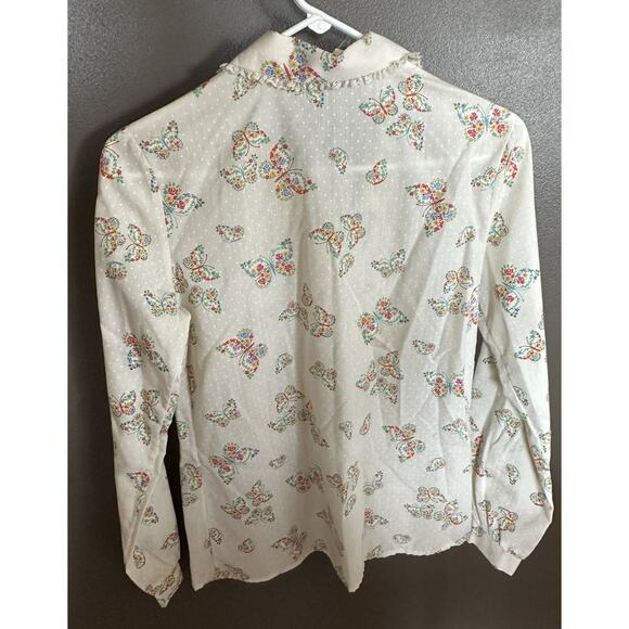 Vintage Shirley of Atlanta White Butterfly Pattern Blouse Size Medium - Picture 6 of 8